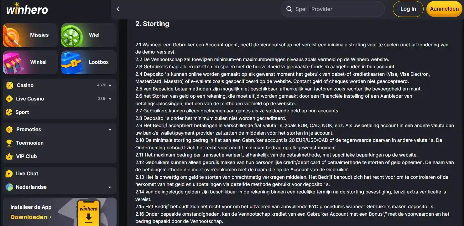 Winhero-betaalsectie met iDEAL tussen de beschikbare methoden